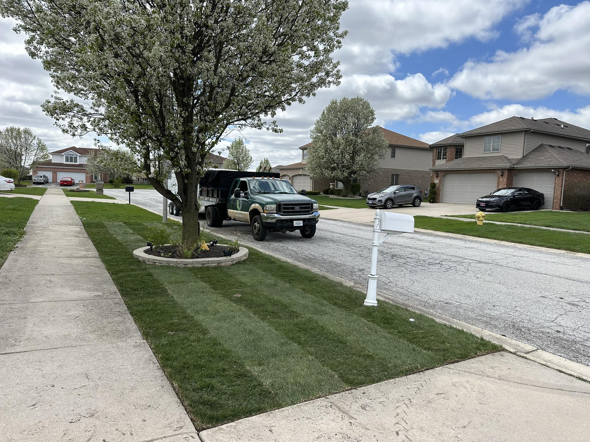 sidewalk grass with our truck